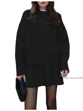Women's Sweater Skirt Set 2 Piece Loose Fit Knit Pullover Mini Skirt Outfit